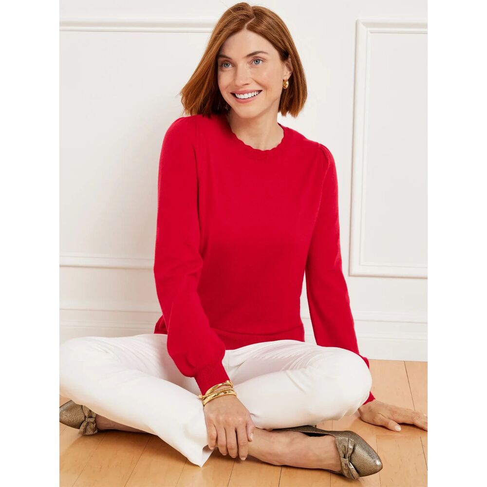 Talbots red scallop neck and wrist puff sleeve sweater XLP
